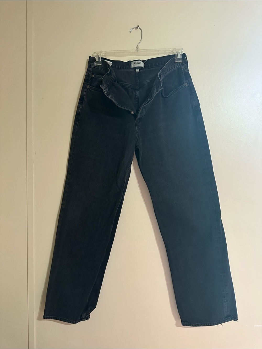 Agolde Women's Crossover Flyer Button Black Straight-Leg Jeans